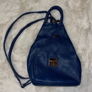 Blue leather convertible backpack purse
